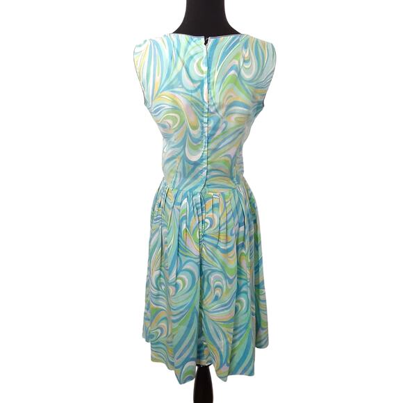 Vintage 50s Pin Up Fit and Flare Dress Psychedelic Tie Die Sun Dress Rockabilly - Picture 3 of 16